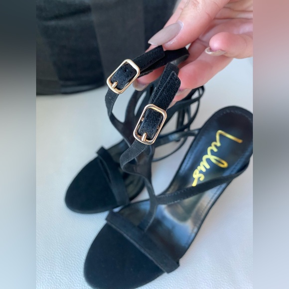NWOT Lulu’s Bisty Black Suede Ankle Strap High Heel Sandals size 6 - Picture 6 of 9